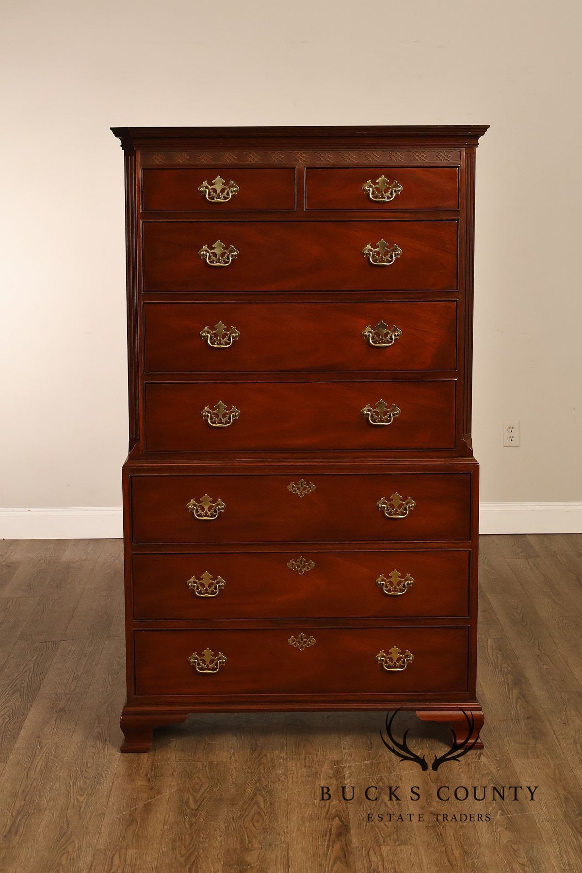 Baker Chippendale Style Mahogany Chest On Chest Highboy