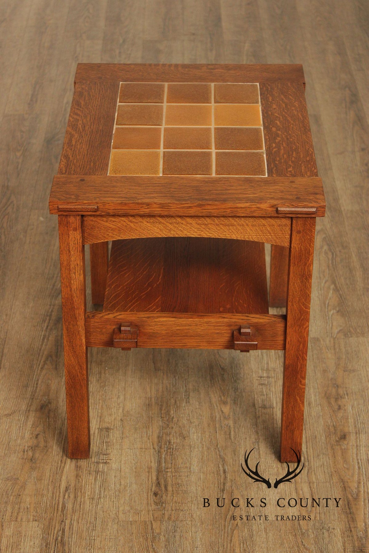 Stickley Mission Collection Pair Of Oak Tile Top End Tables