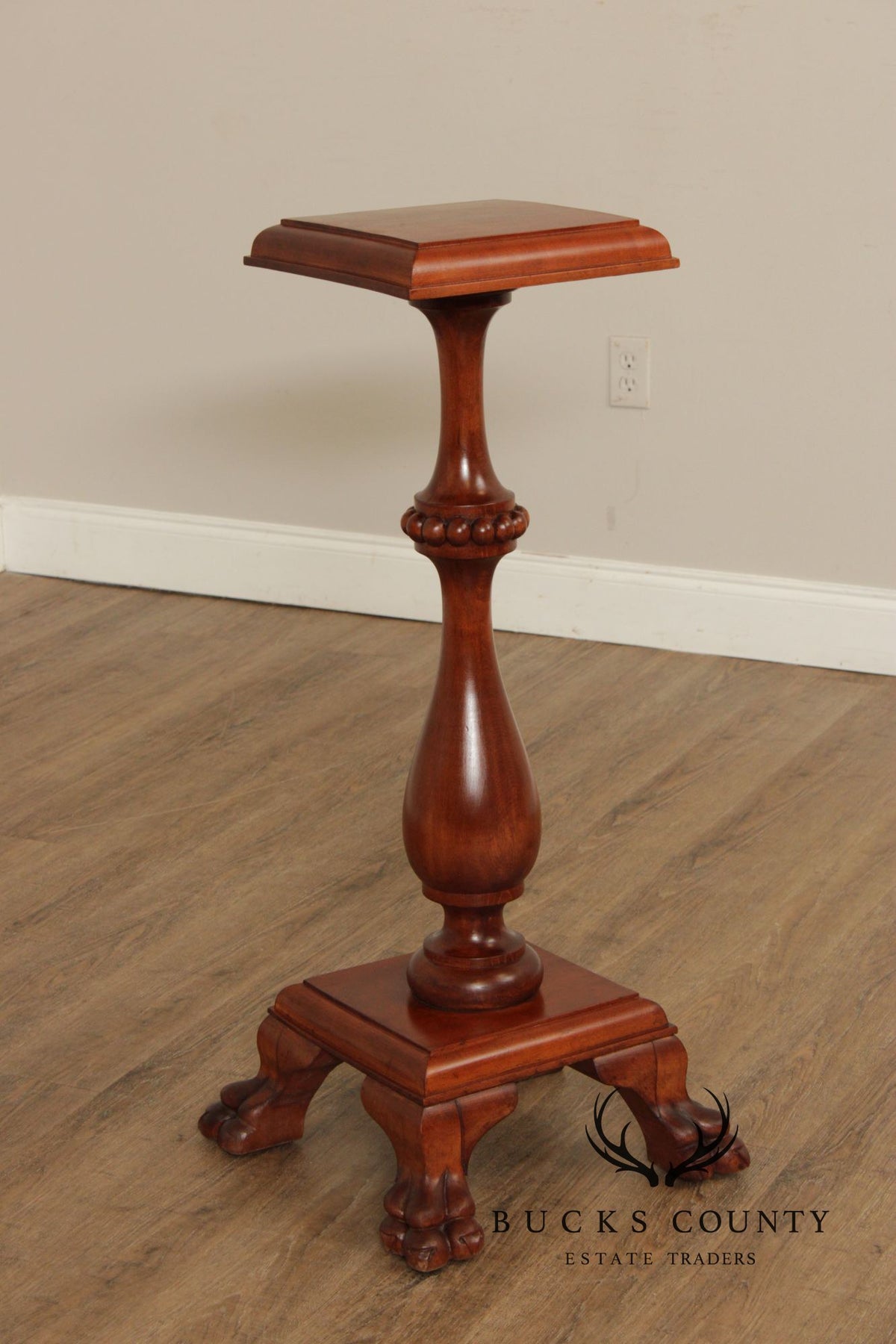 Traditional Mahogany Pedestal Plant Stand with Claw Feet