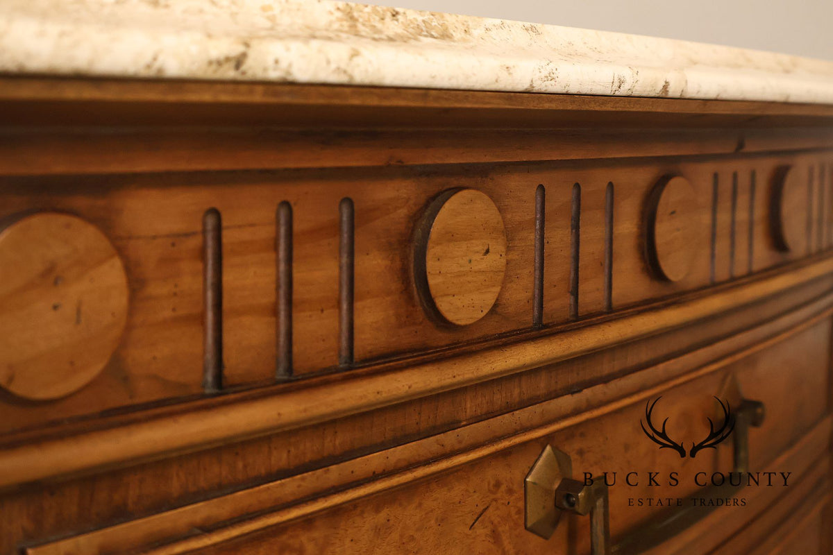 Pair Of Neoclassical Style Travertine Top Three Drawer Nightstands