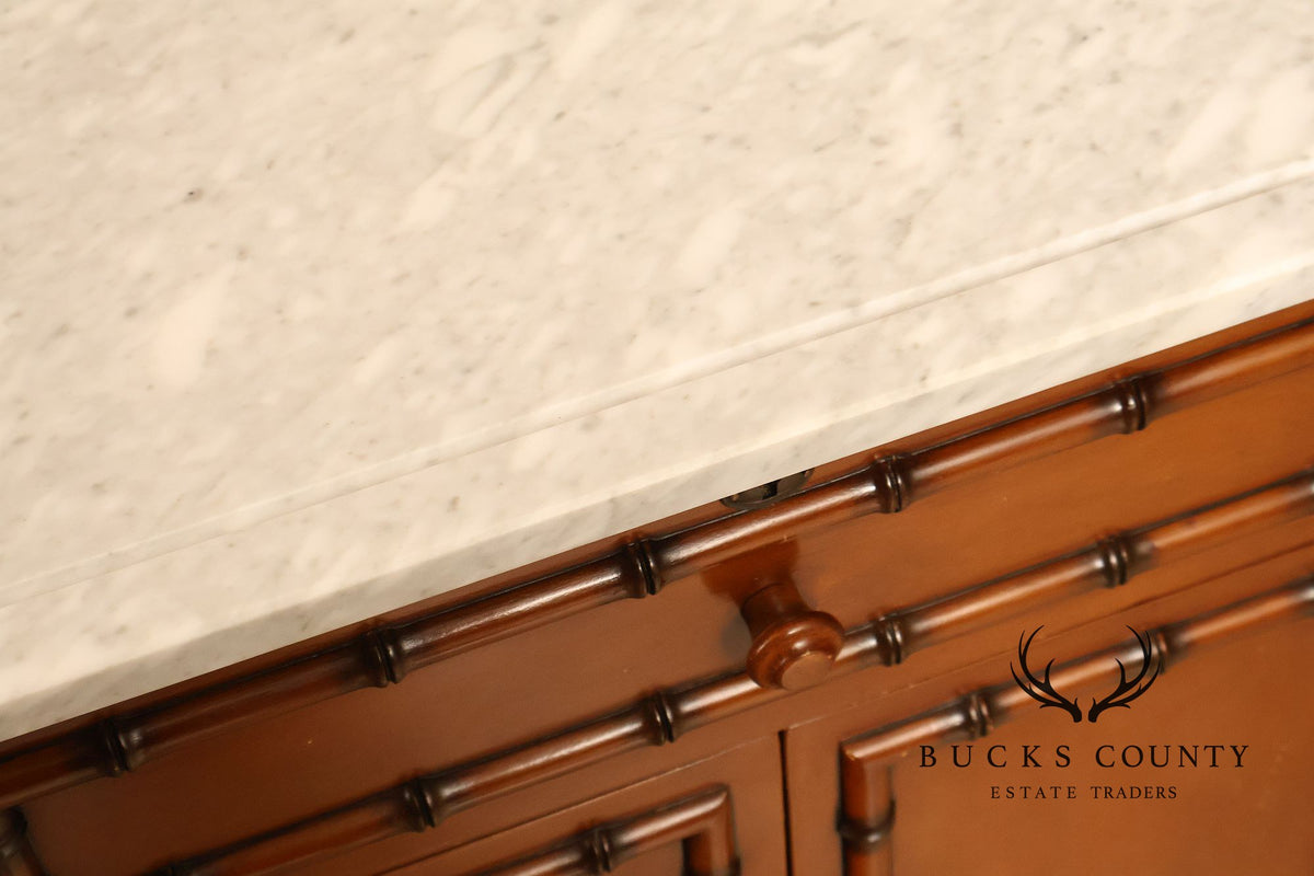 Williams Sonoma Pair of Marble Top Faux Bamboo Nightstands