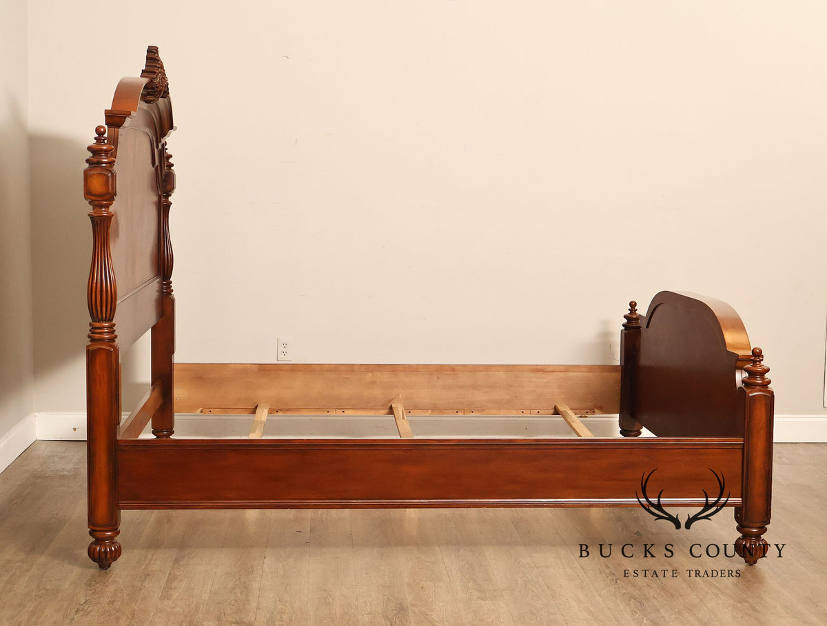 King Size Mahogany Flame Veneer Carved Bed Frame
