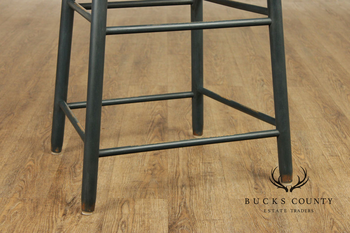Farmhouse Style Set of Four Rush-Seat Bar Stools