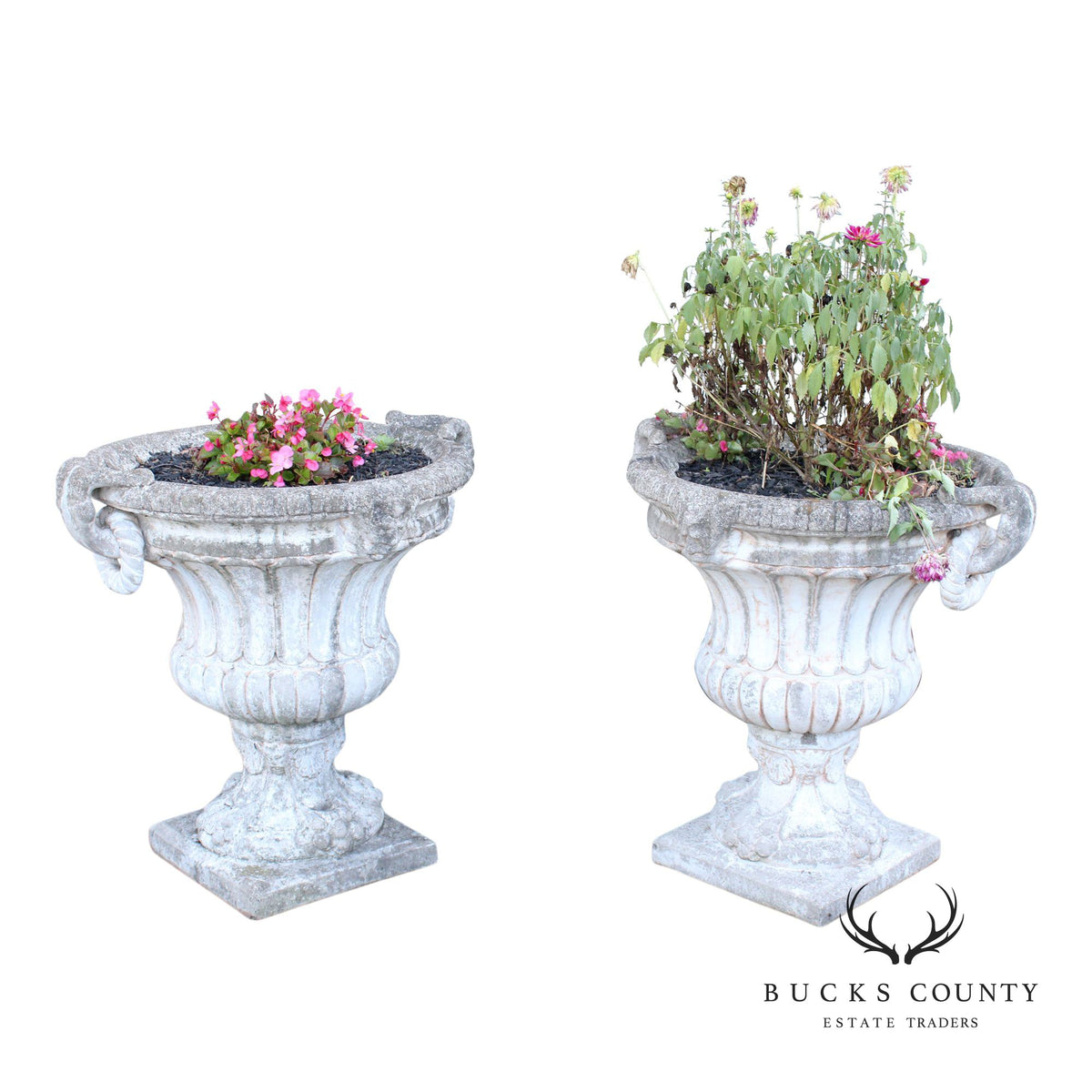 Classical Style Pair of Cast Stone Garden Urns