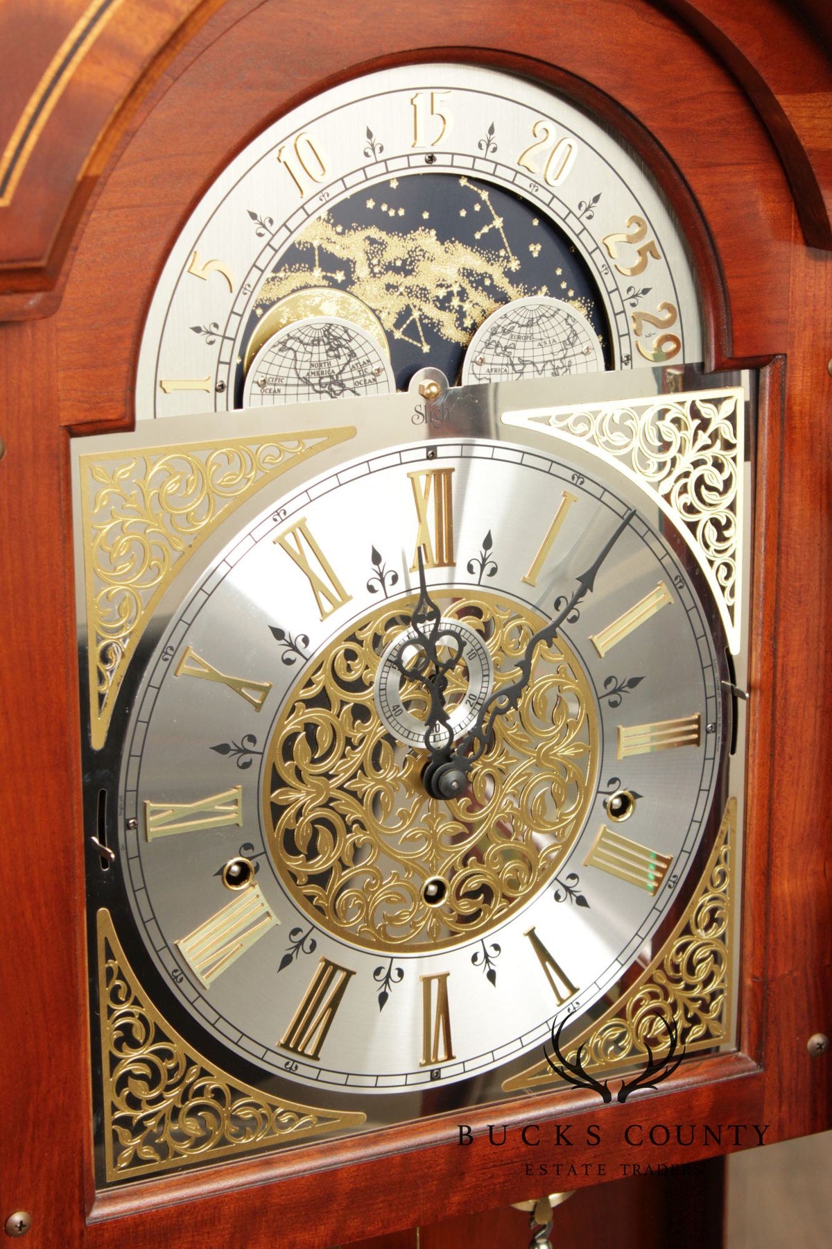 Sligh Federal Style Inlaid Mahogany Grandfather Clock