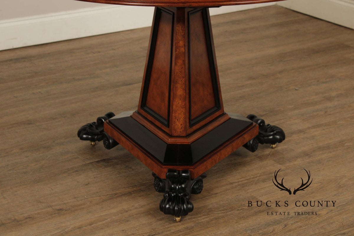 Baker Stately Homes Burlwood Round Inlaid Center Tabe