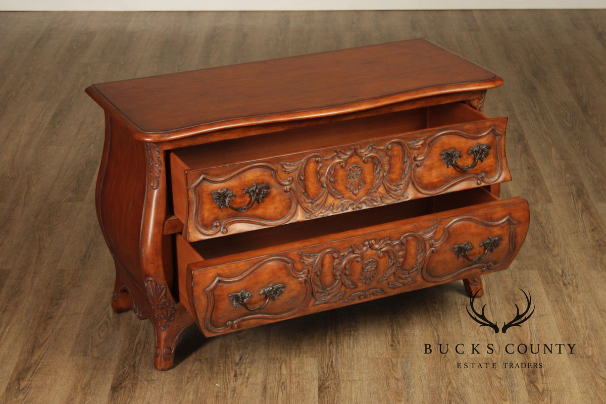 Century Furniture 'Coeur de France' Pair of Carved Cherry Bombe Chests