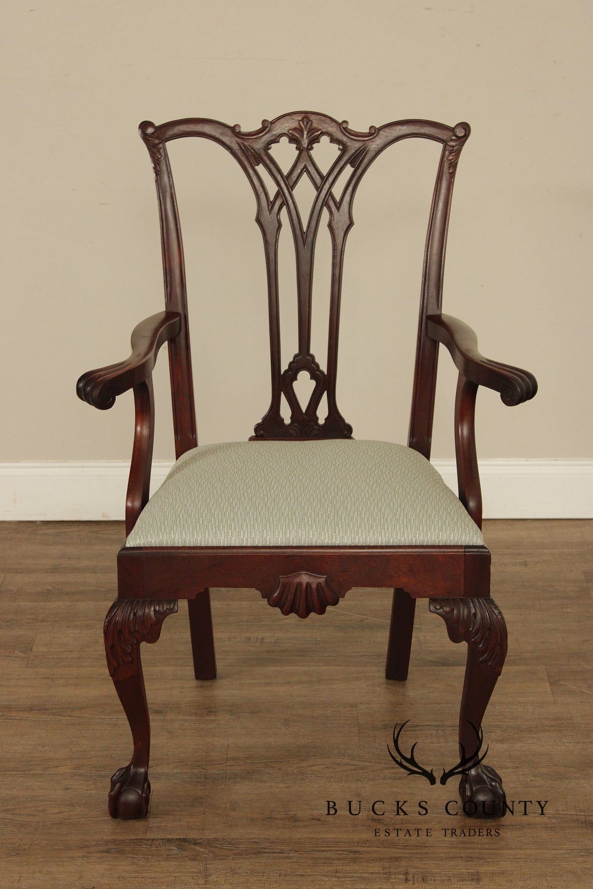 Antique Chippendale Style Set of Six Carved Mahogany Dining Chairs