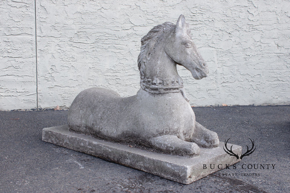 Vintage Pair Of Cast Stone Horse Garden Statues
