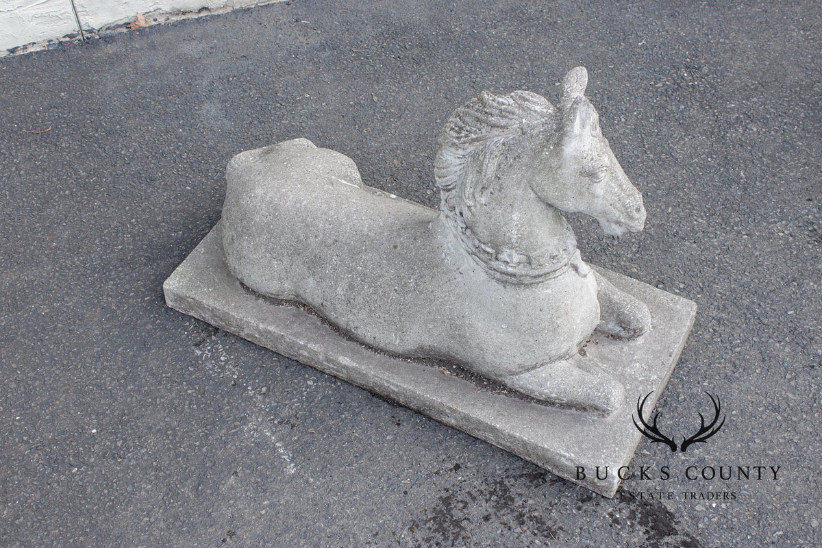 Vintage Pair Of Cast Stone Horse Garden Statues