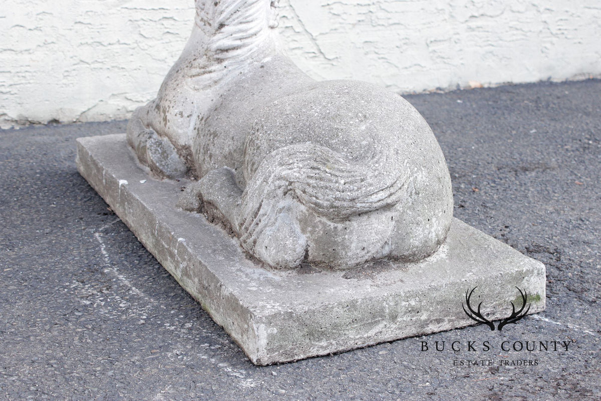 Vintage Pair Of Cast Stone Horse Garden Statues