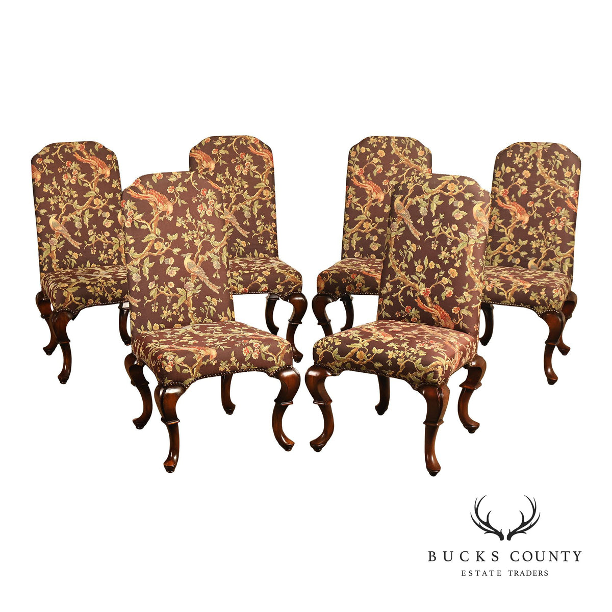 Banks Coldstone By Sarreid Set Of Six Queen Anne Style Upholstered Dining Chairs