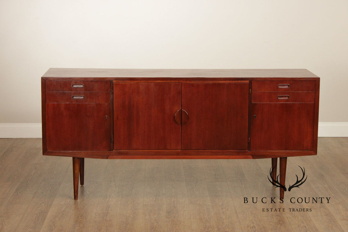 Mid-Century Danish Style Teak Credenza Sideboard With Inset Pulls