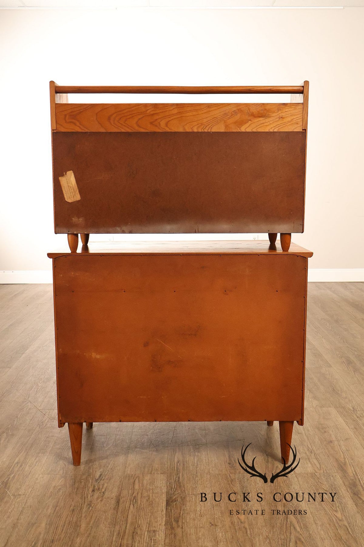 Mid Century Modern Two-Piece Oak and Glass China Cabinet
