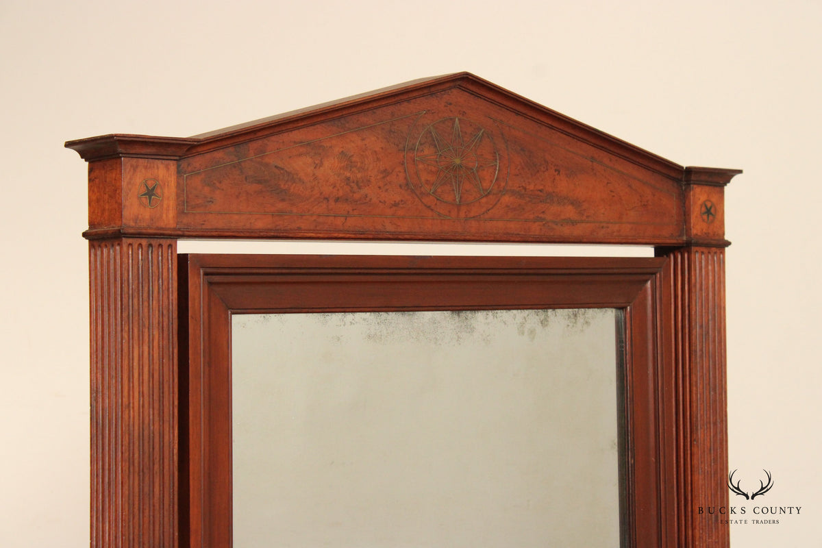 Antique 19th Century Empire Style Mahogany Cheval Mirror On Brass Paw Feet