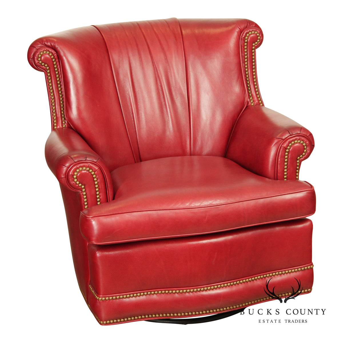 Hancock & Moore Red Leather Swivel Club Chair With Nailhead Trim