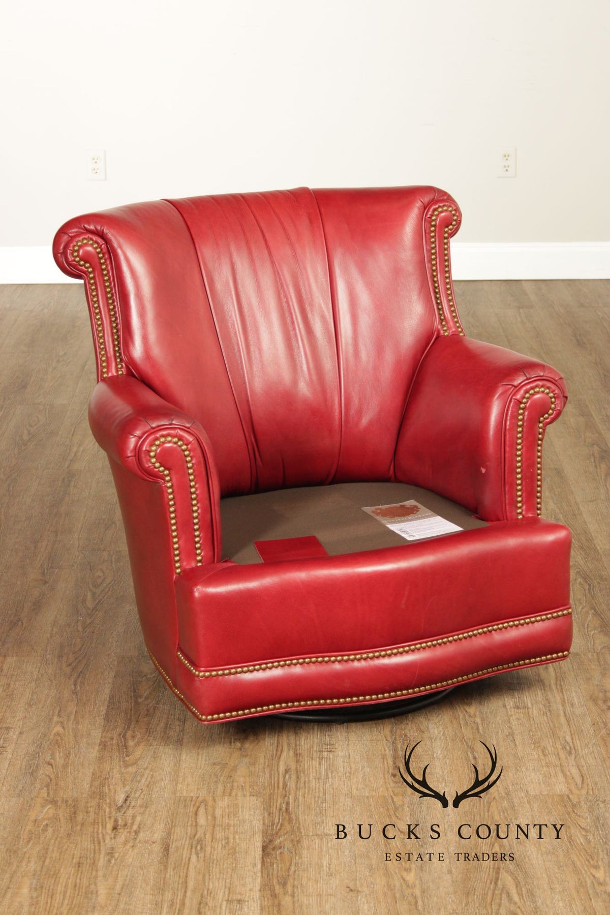 Hancock & Moore Red Leather Swivel Club Chair With Nailhead Trim