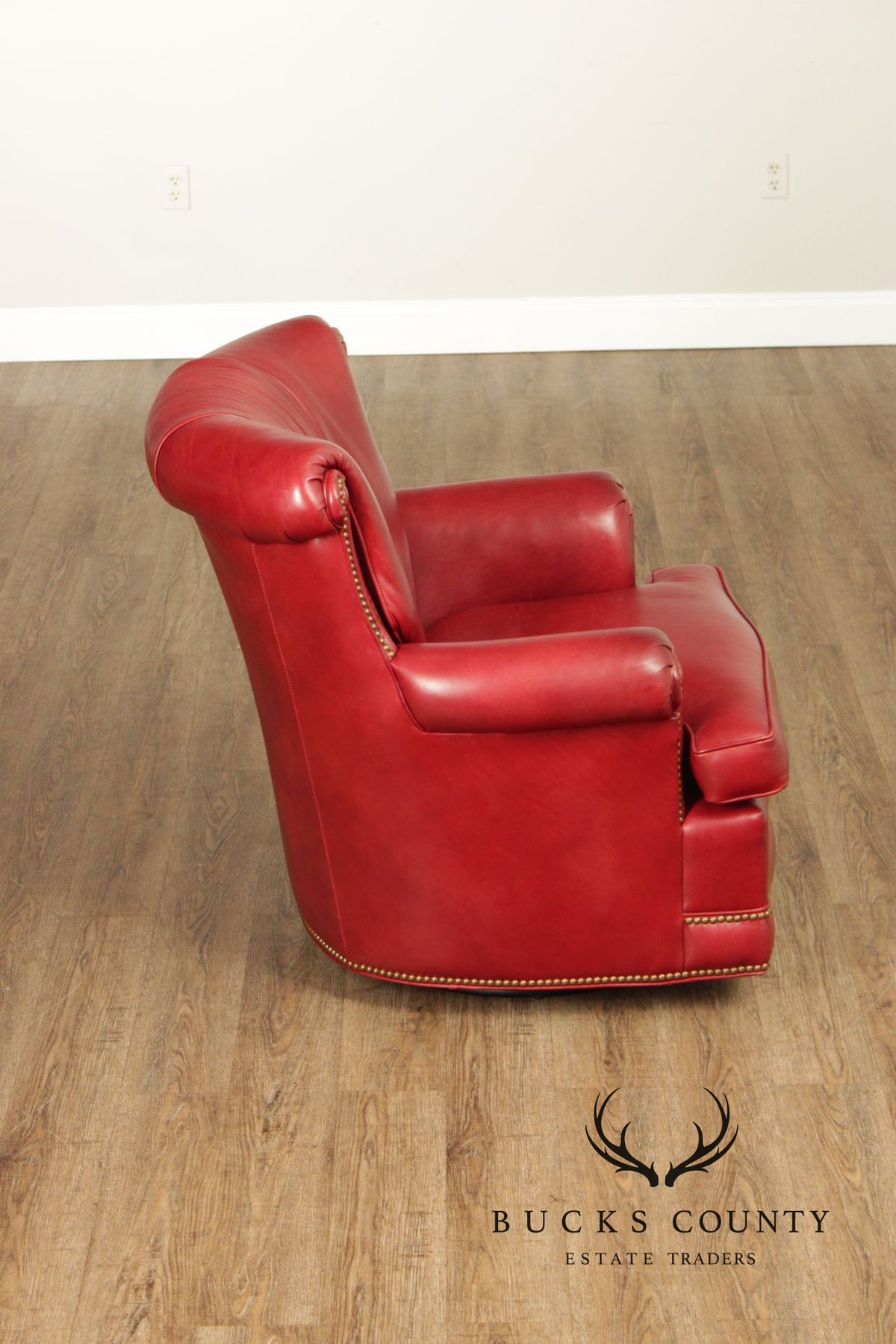 Hancock & Moore Red Leather Swivel Club Chair With Nailhead Trim