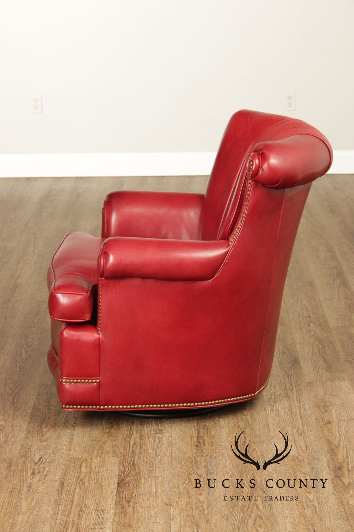 Hancock & Moore Red Leather Swivel Club Chair With Nailhead Trim