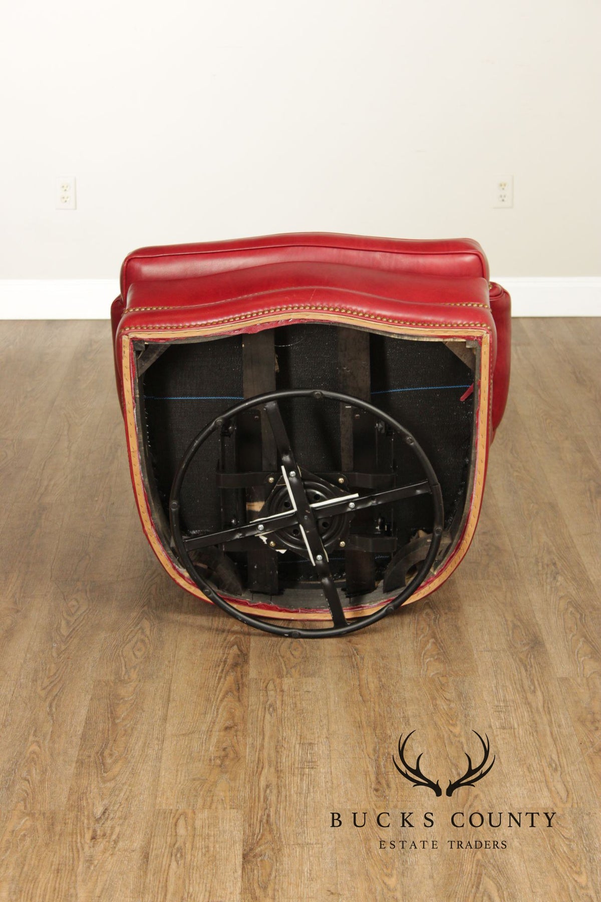 Hancock & Moore Red Leather Swivel Club Chair With Nailhead Trim
