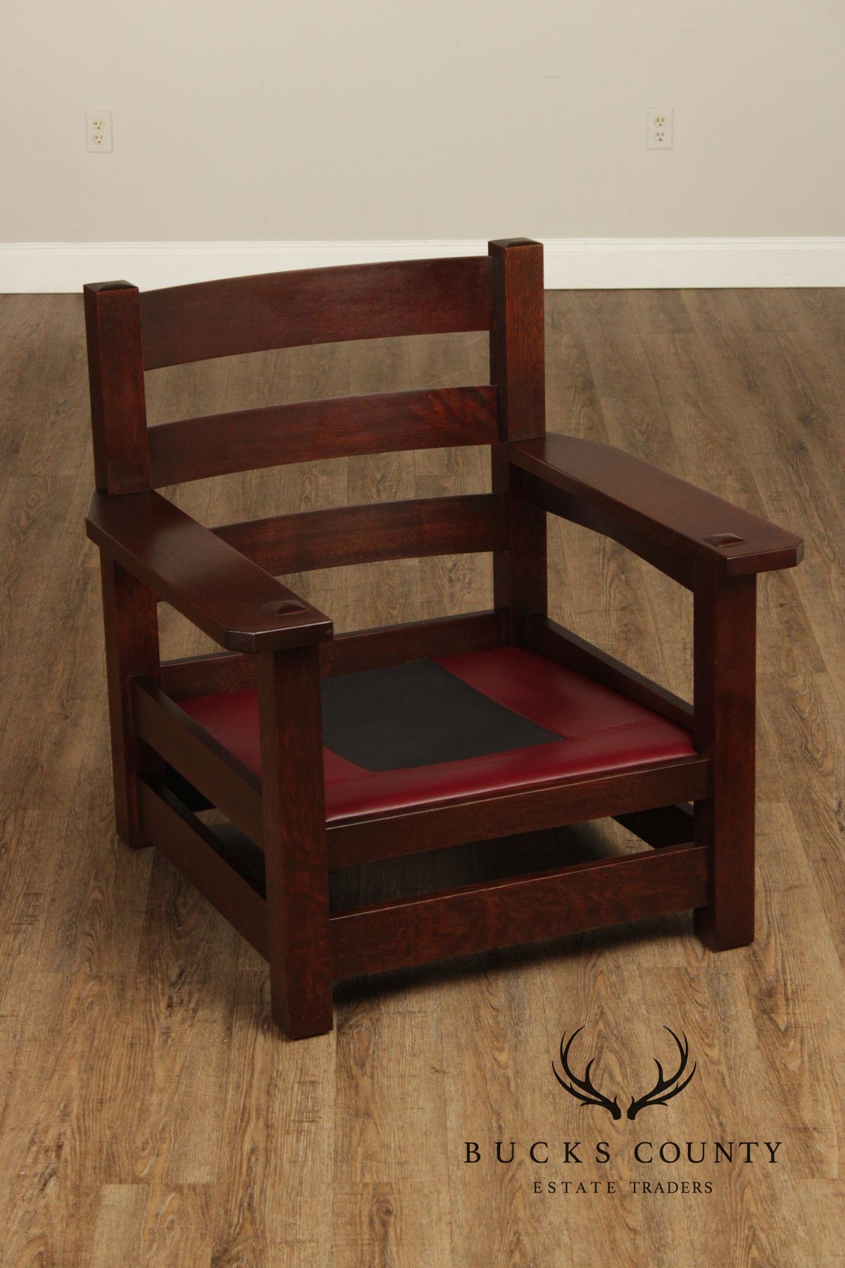 Stickley Mission Collection Oak And Red Leather Eastwood Chair