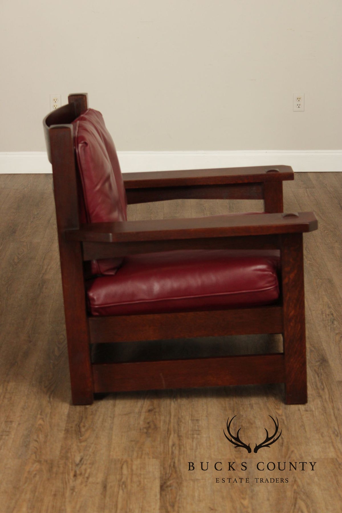 Stickley Mission Collection Oak And Red Leather Eastwood Chair