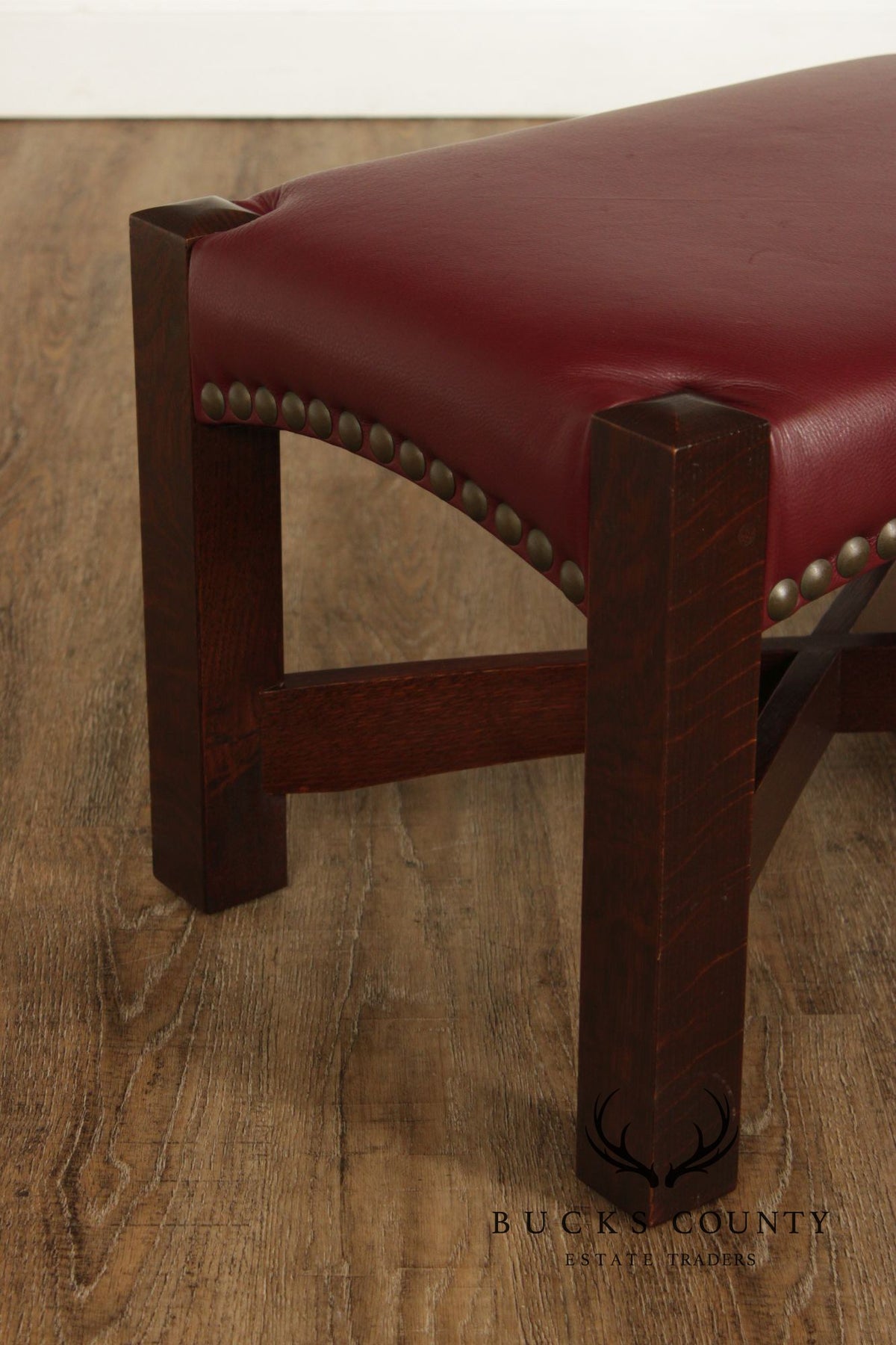 Stickley Mission Collection Oak Eastwood Footstool With Red Leather Upholstery