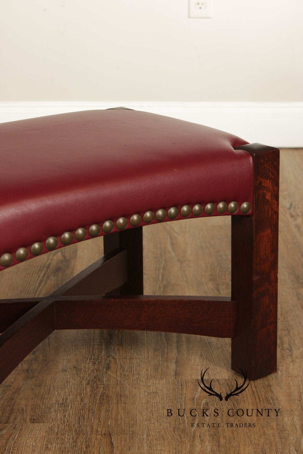 Stickley Mission Collection Oak Eastwood Footstool With Red Leather Upholstery