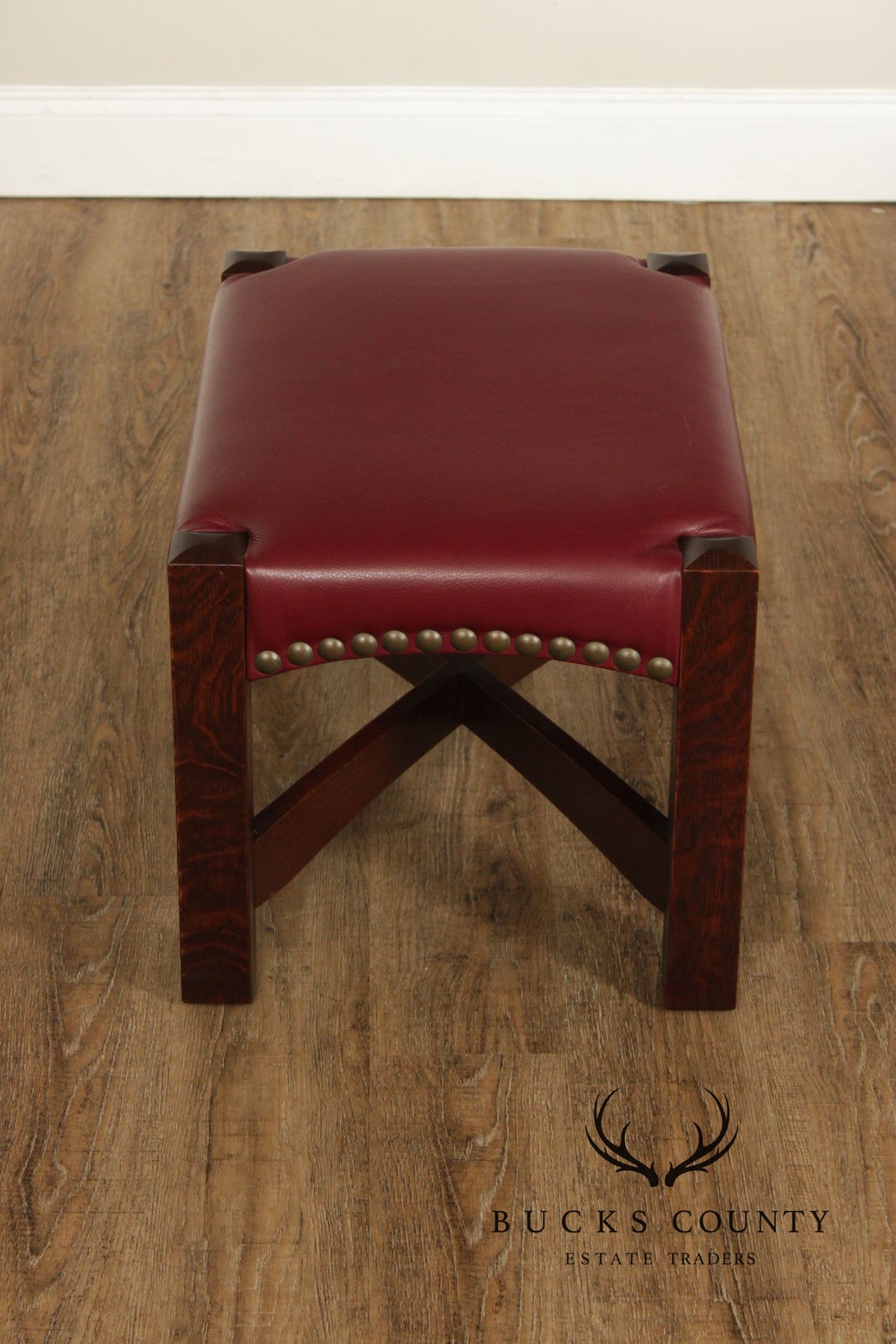 Stickley Mission Collection Oak Eastwood Footstool With Red Leather Upholstery
