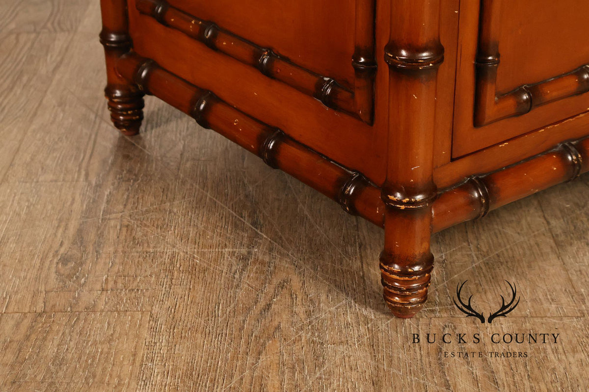 Williams Sonoma Pair of Marble Top Faux Bamboo Nightstands