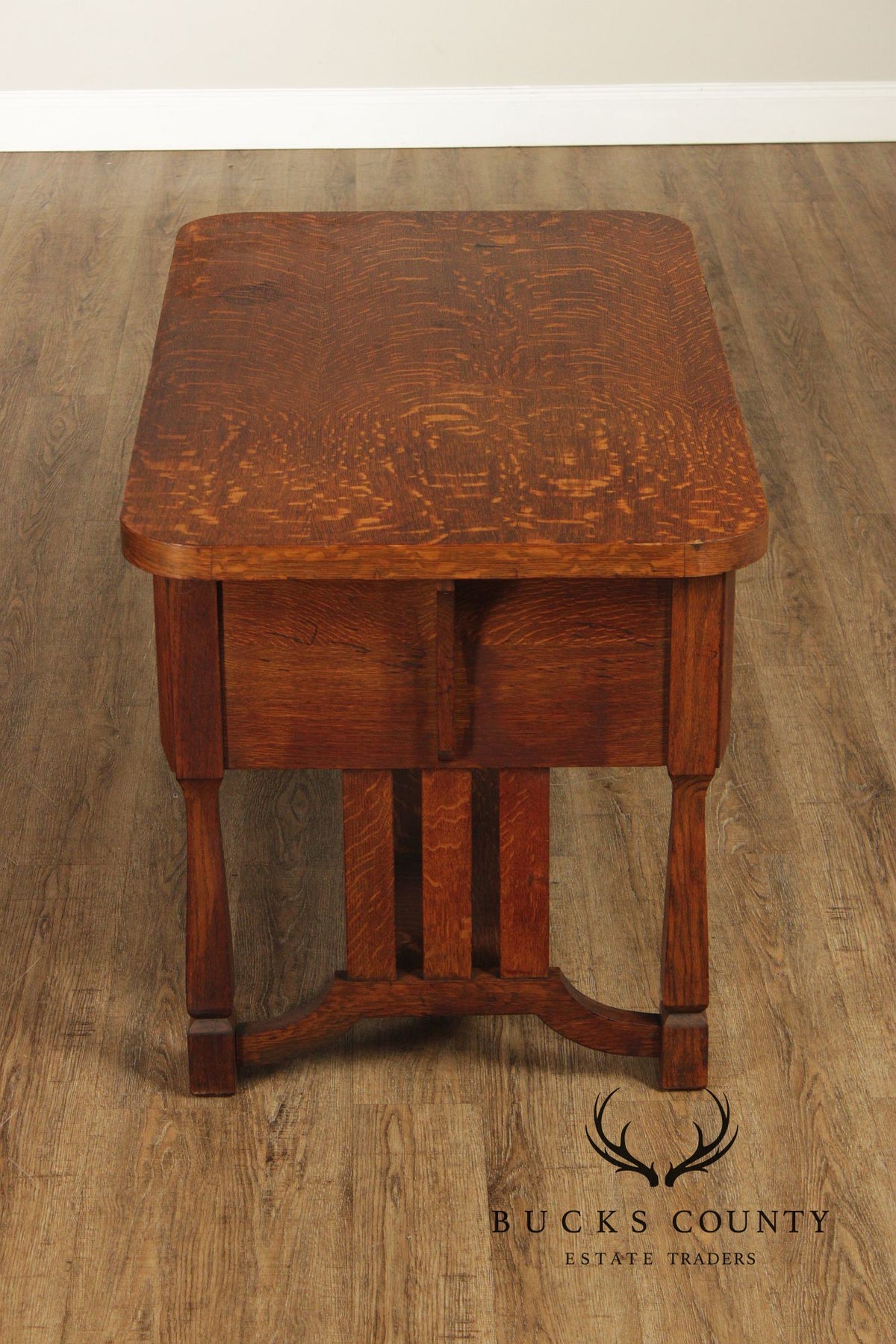 Antique Mission Arts & Crafts Quarter Sawn Oak 5 Drawer Library Table Desk