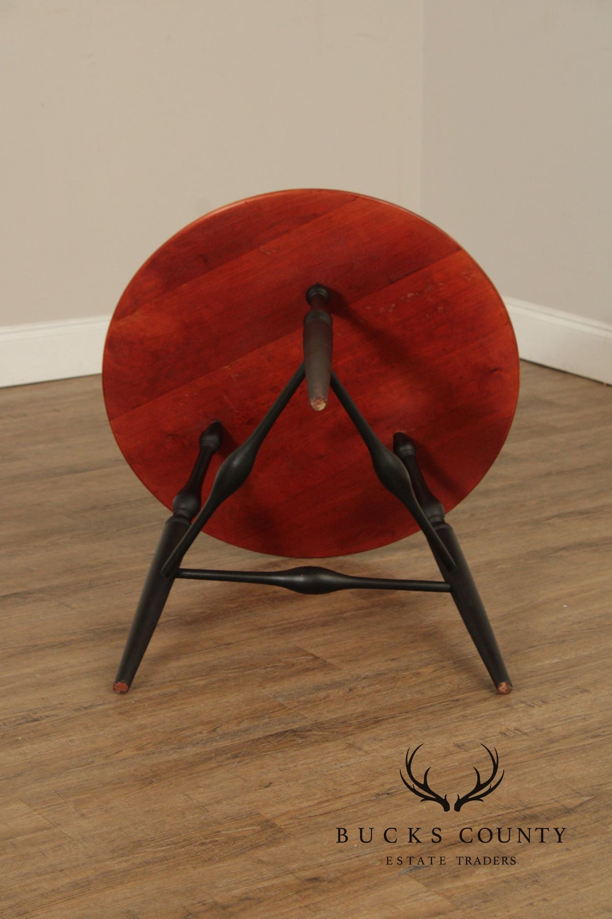 Custom Crafted Windsor Style Round Cherry and Ebonized Maple Side Table