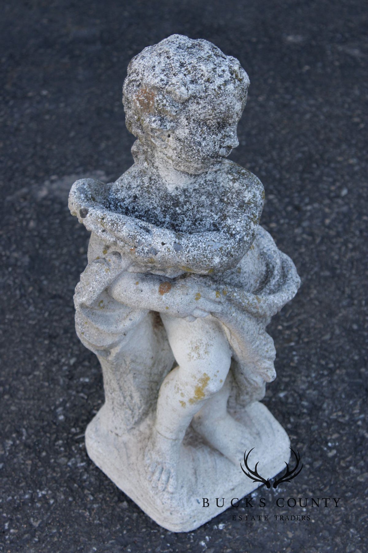 Vintage Cast Stone Cherub Garden Statue