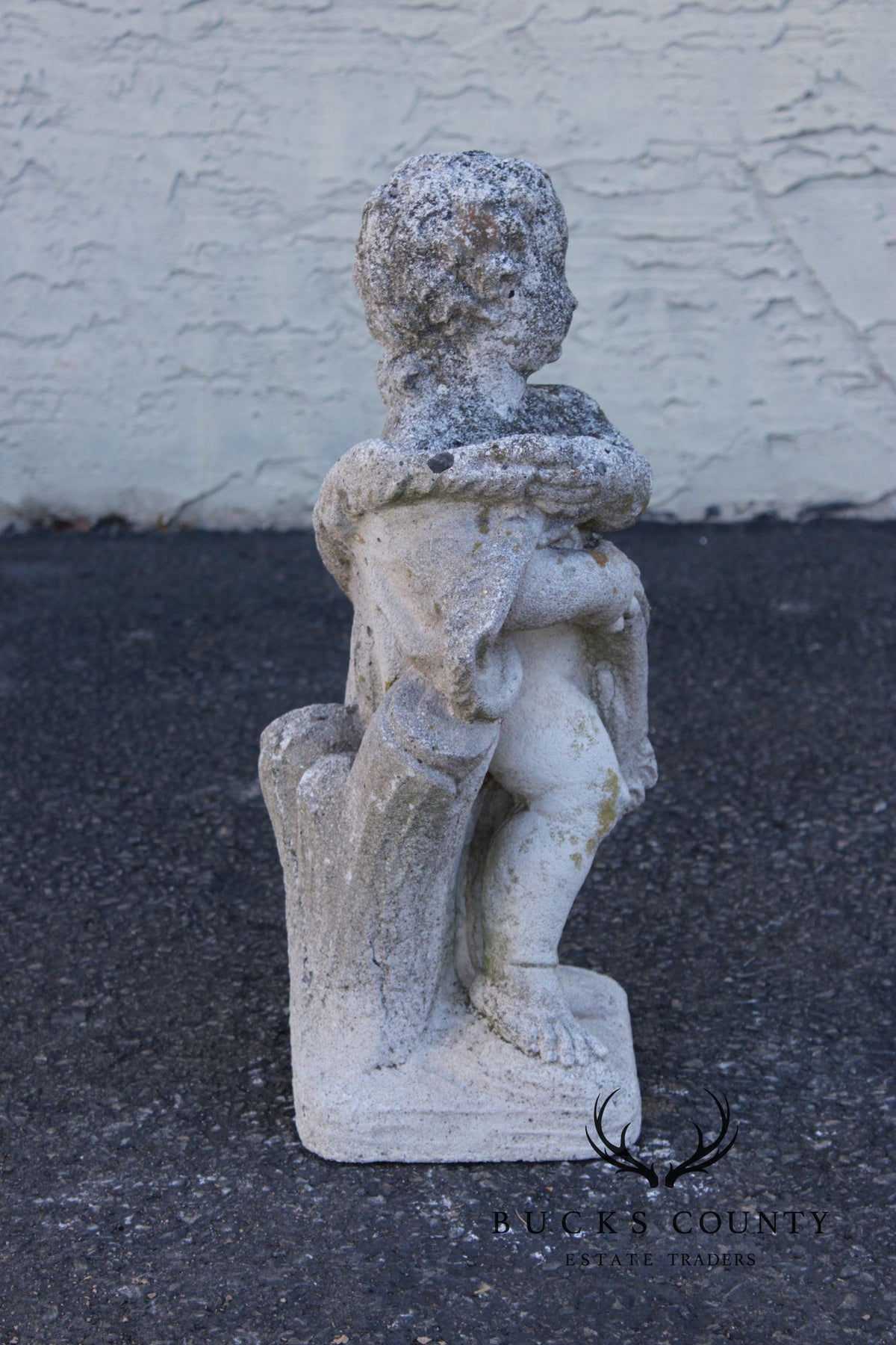 Vintage Cast Stone Cherub Garden Statue