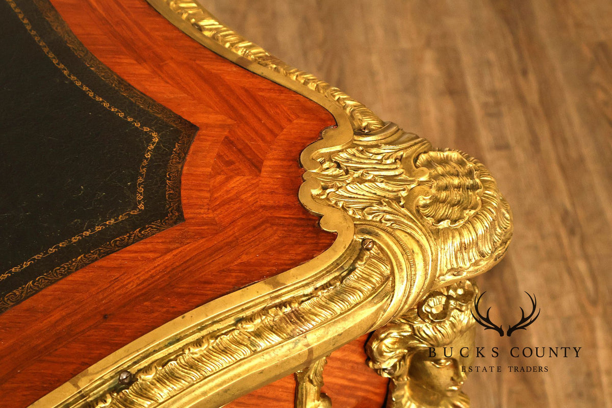 French Napoleon III Style Leather Top Executive Desk