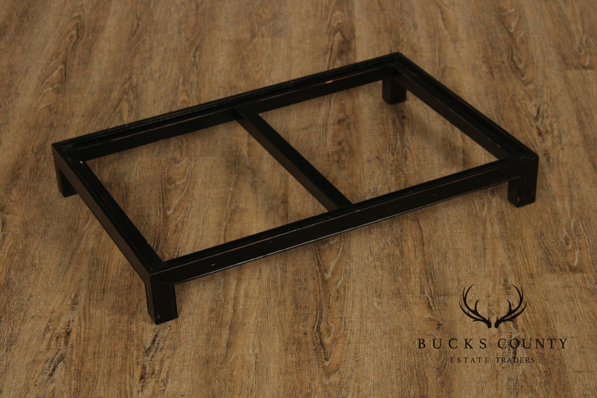 Chinese Export Style Red Lacquered Trunk With Brass Hardware On Custom Black Stand, Coffee Table