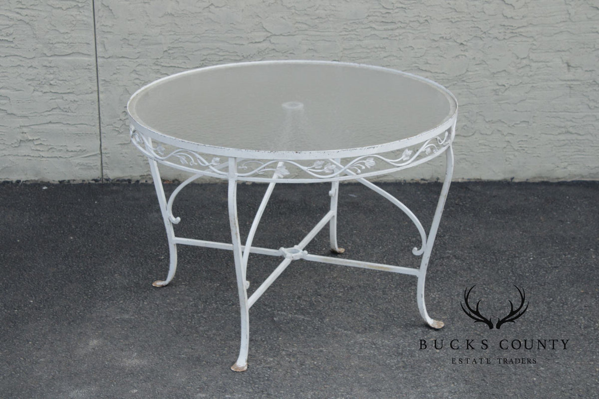 Vintage Round Glass Top Wrought Iron Outdoor Patio Dining Table