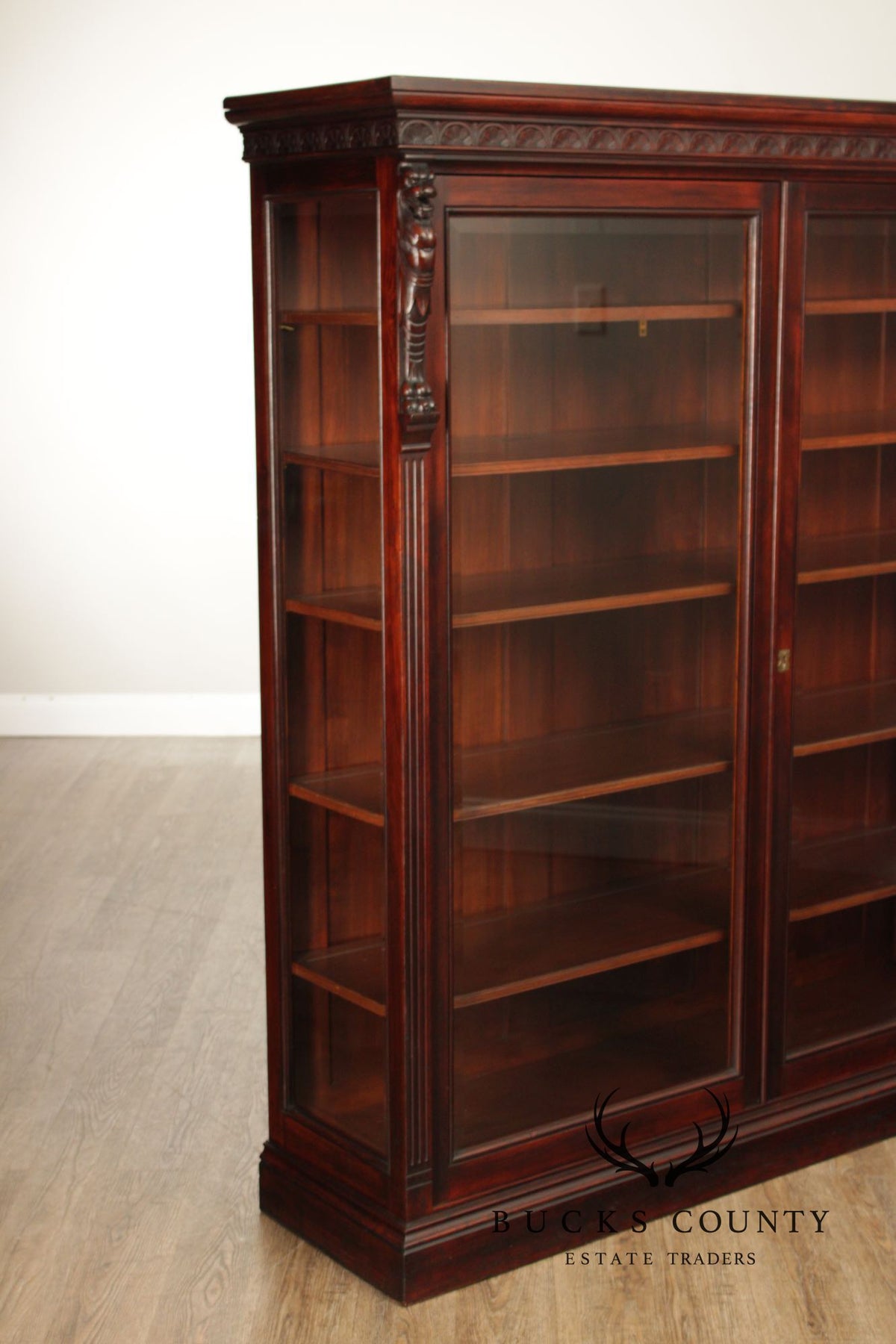 Antique American Renaissance Revival Walnut Display Cabinet Bookcase