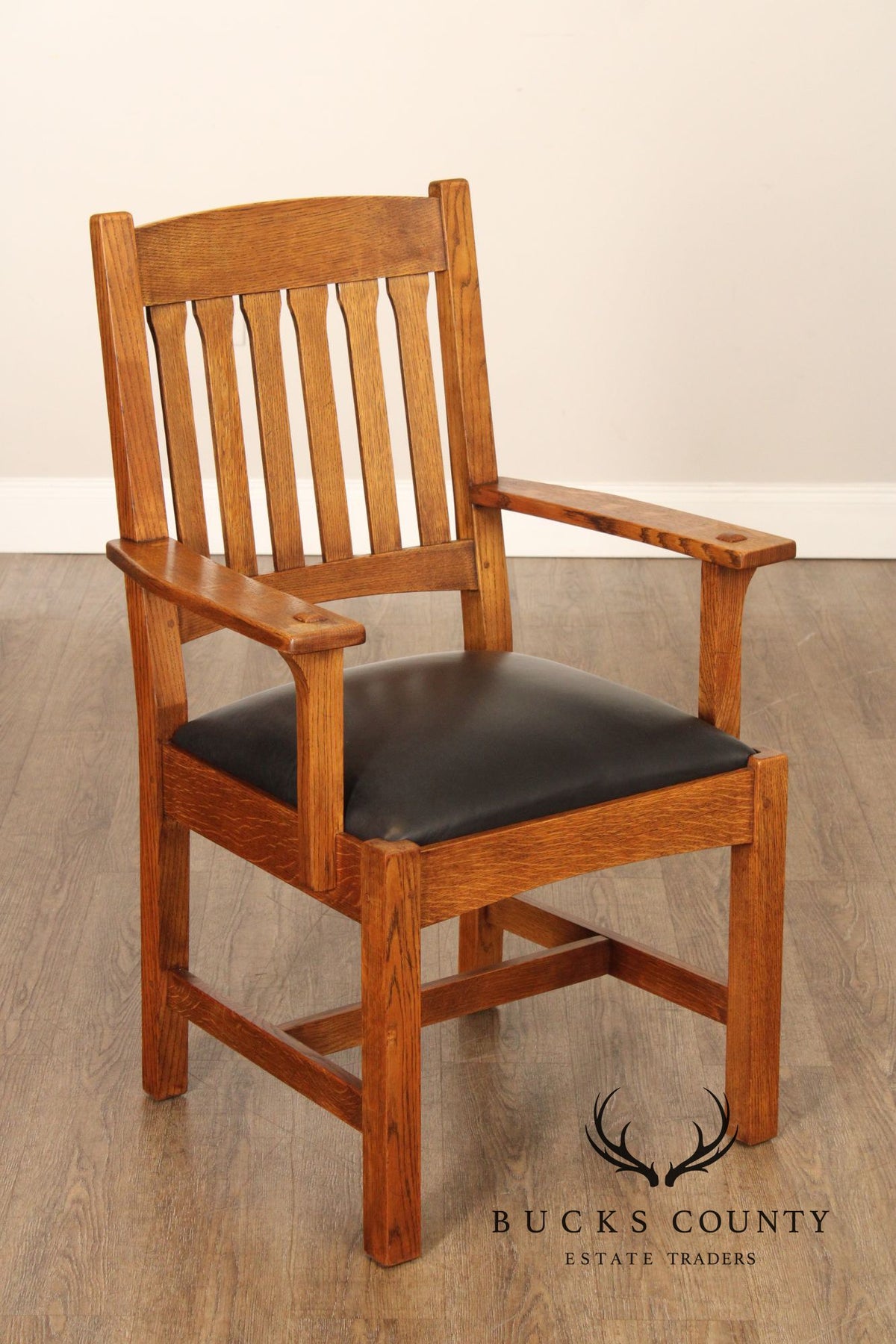 Stickley Mission Collection Oak and Leather Cottage Armchair
