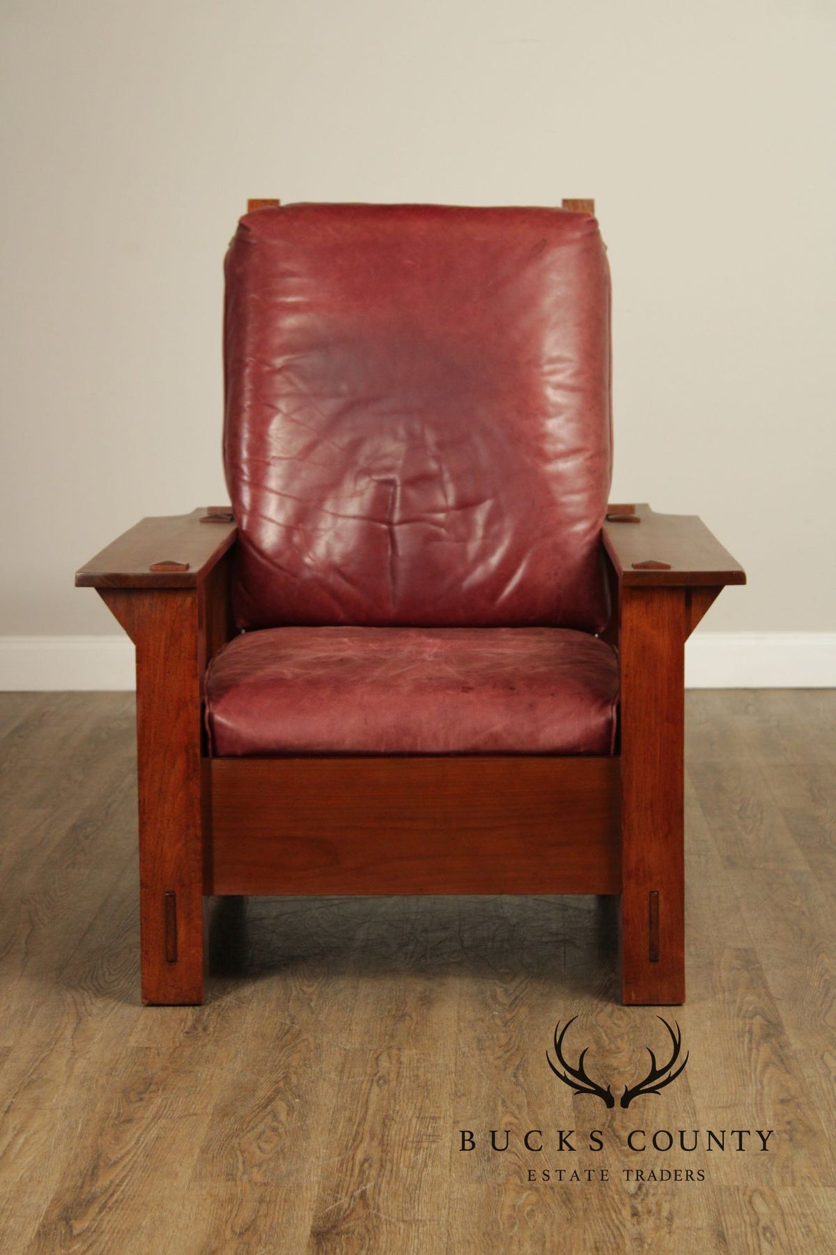 Antique Mission Walnut and Leather Morris Chair