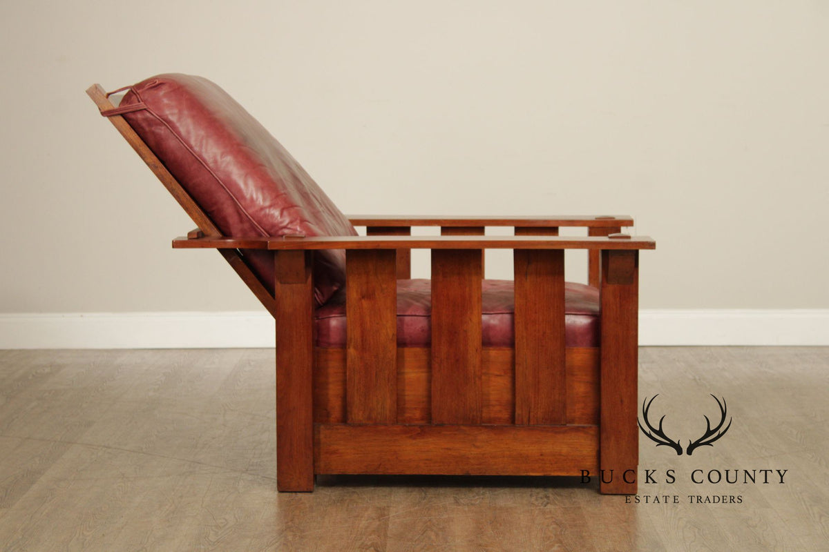 Antique Mission Walnut and Leather Morris Chair