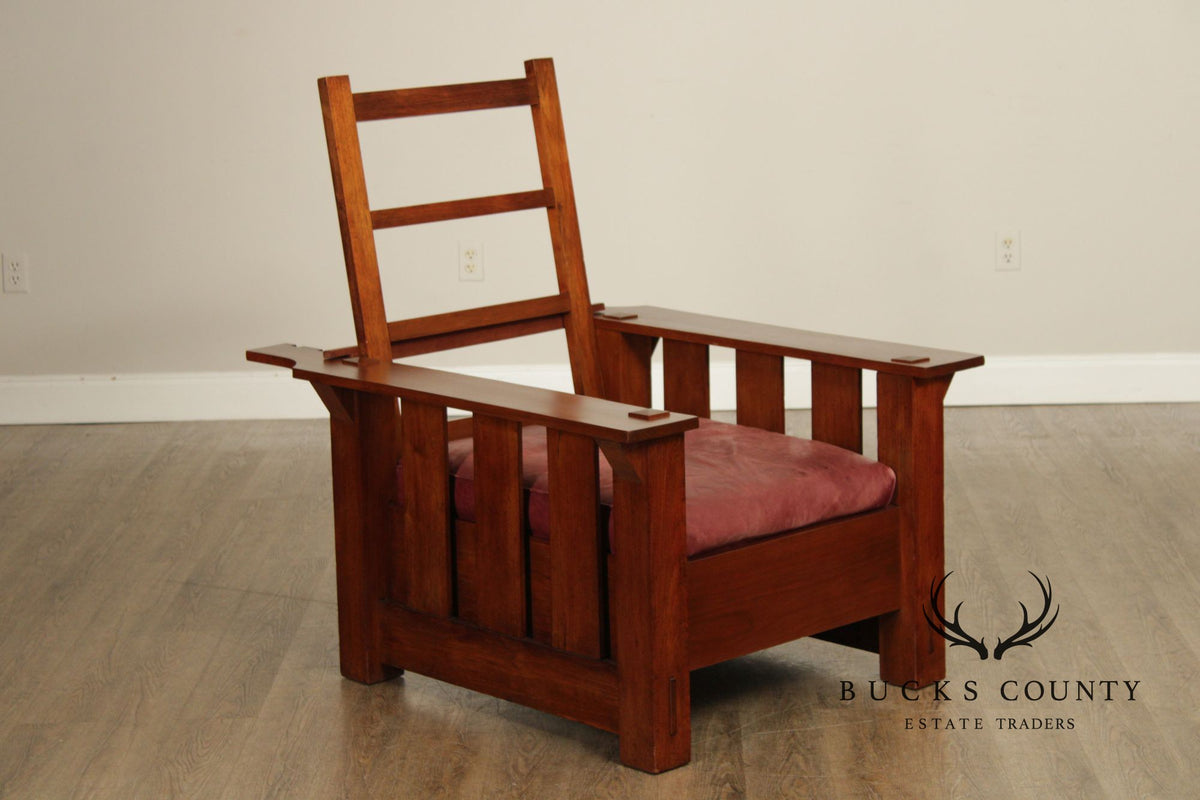 Antique Mission Walnut and Leather Morris Chair