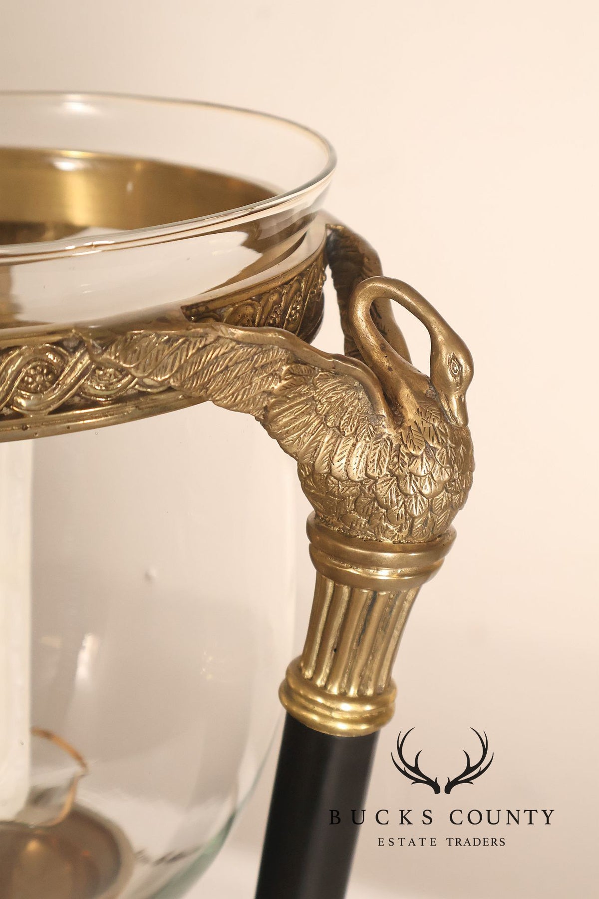 Empire Style Brass Swan And Marble Hurricane Candle Holder