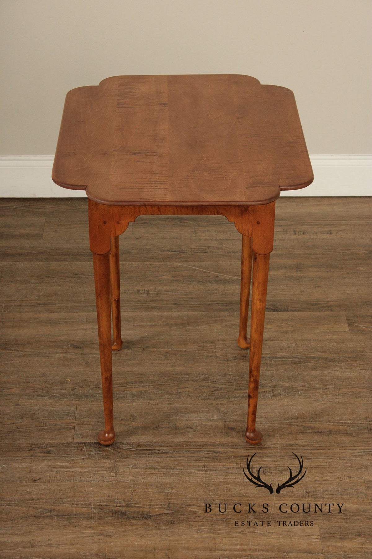 Custom Quality Queen Anne Style Tiger Maple Side Table