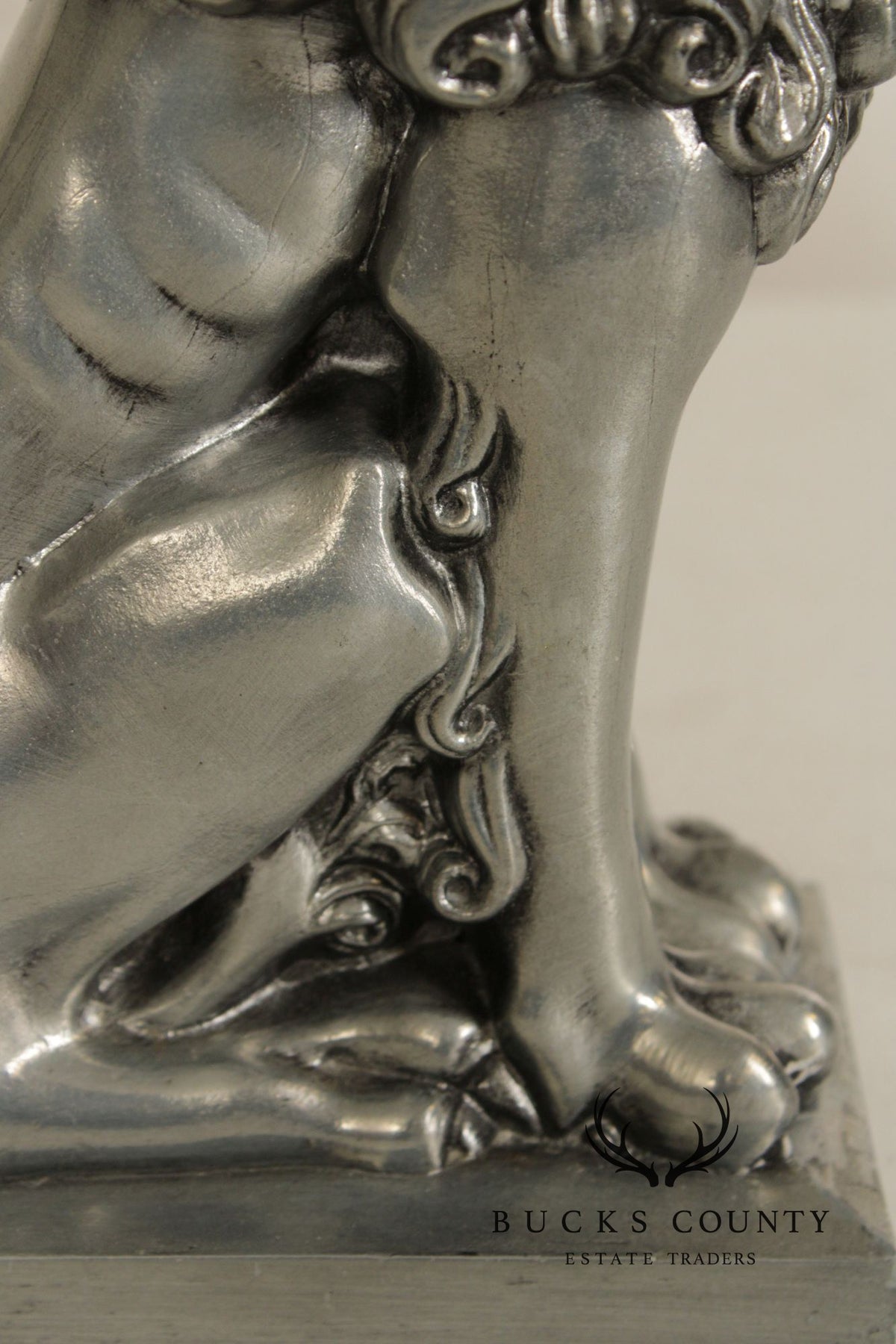 Vintage Pair Of Silvered Metal Lion Bookends
