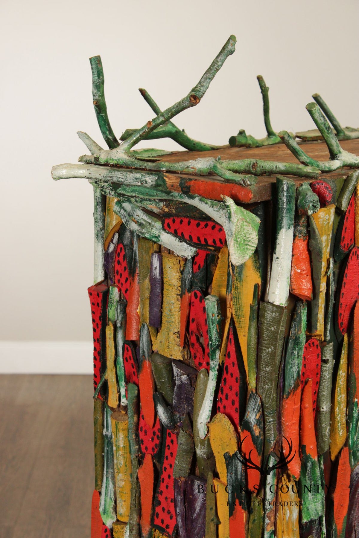Folk Art Painted Stick Cabinet