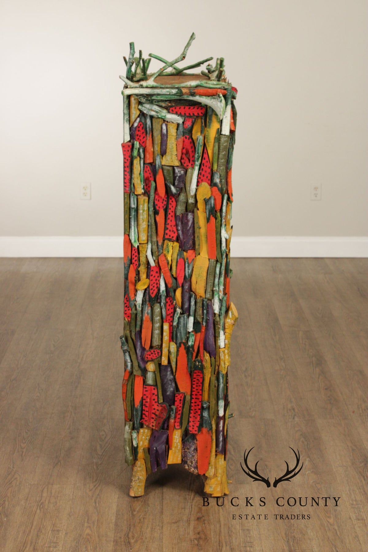Folk Art Painted Stick Cabinet