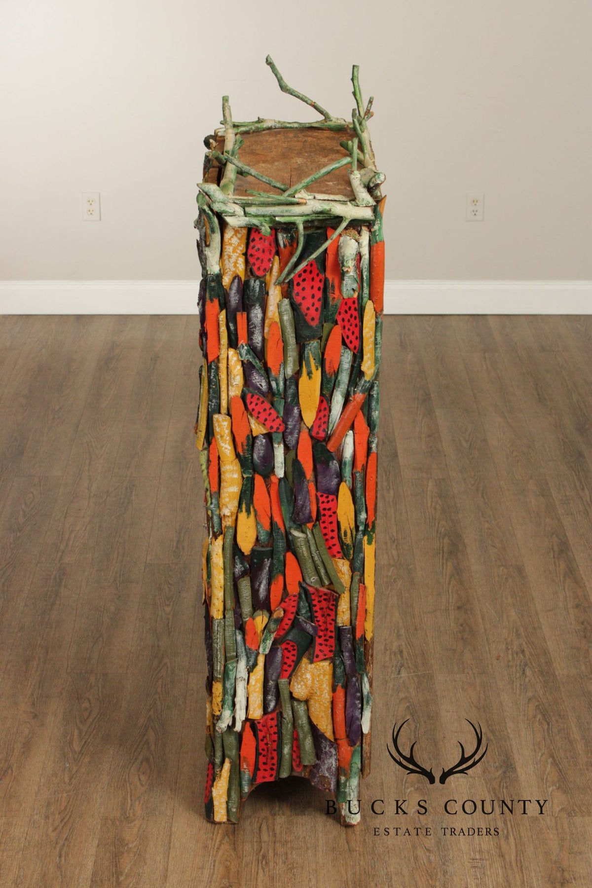 Folk Art Painted Stick Cabinet