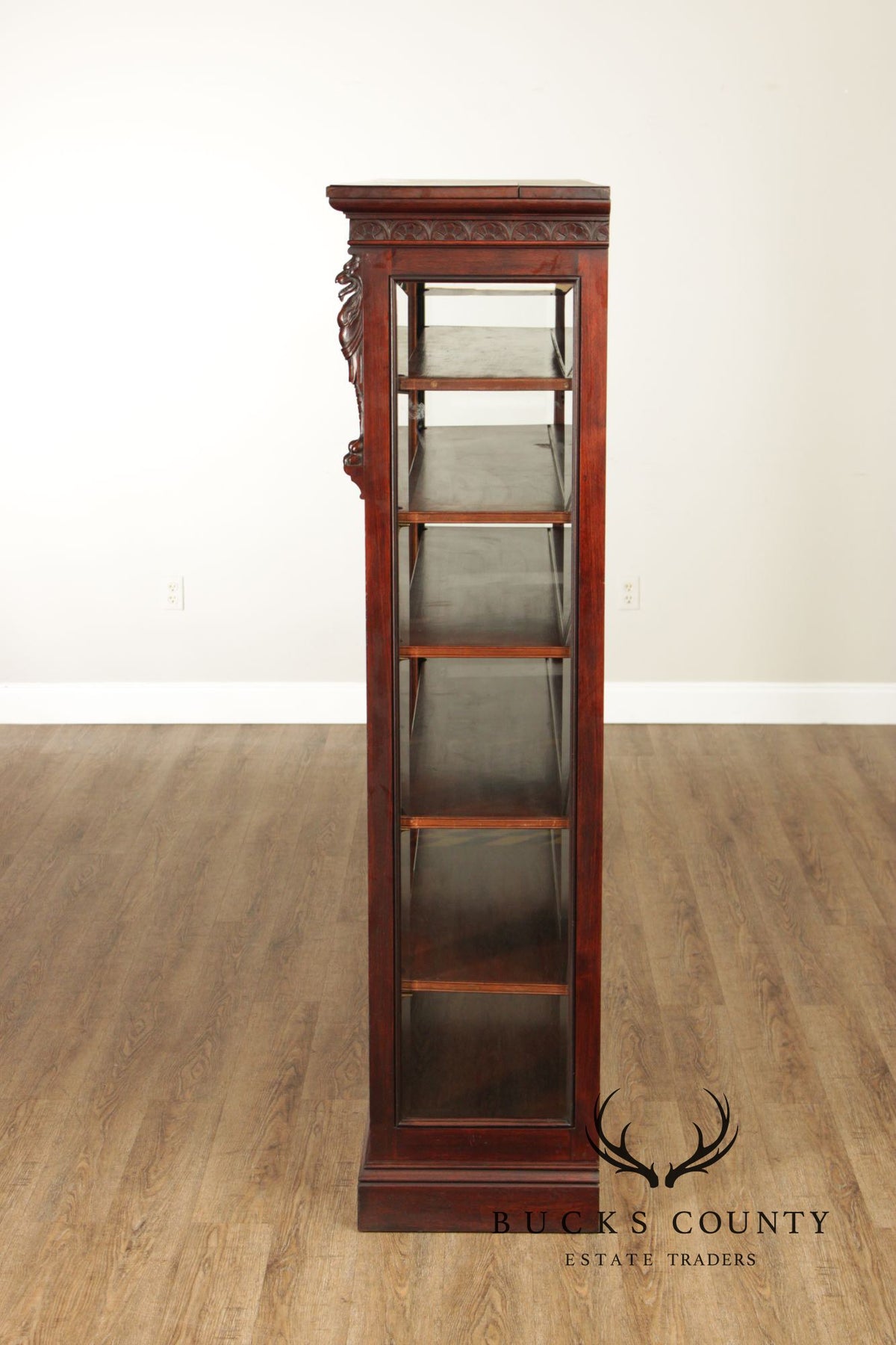 Antique American Renaissance Revival Walnut Display Cabinet Bookcase