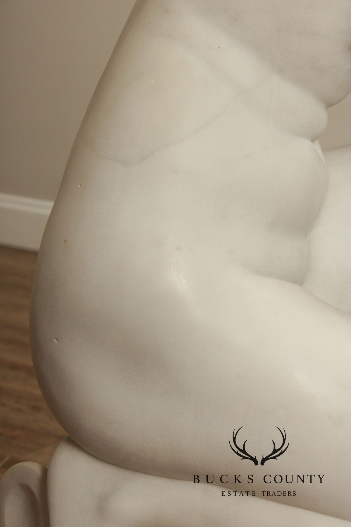 Neoclassical Style Large Antique Carved Marble Sculpture Of Kneeling Venus